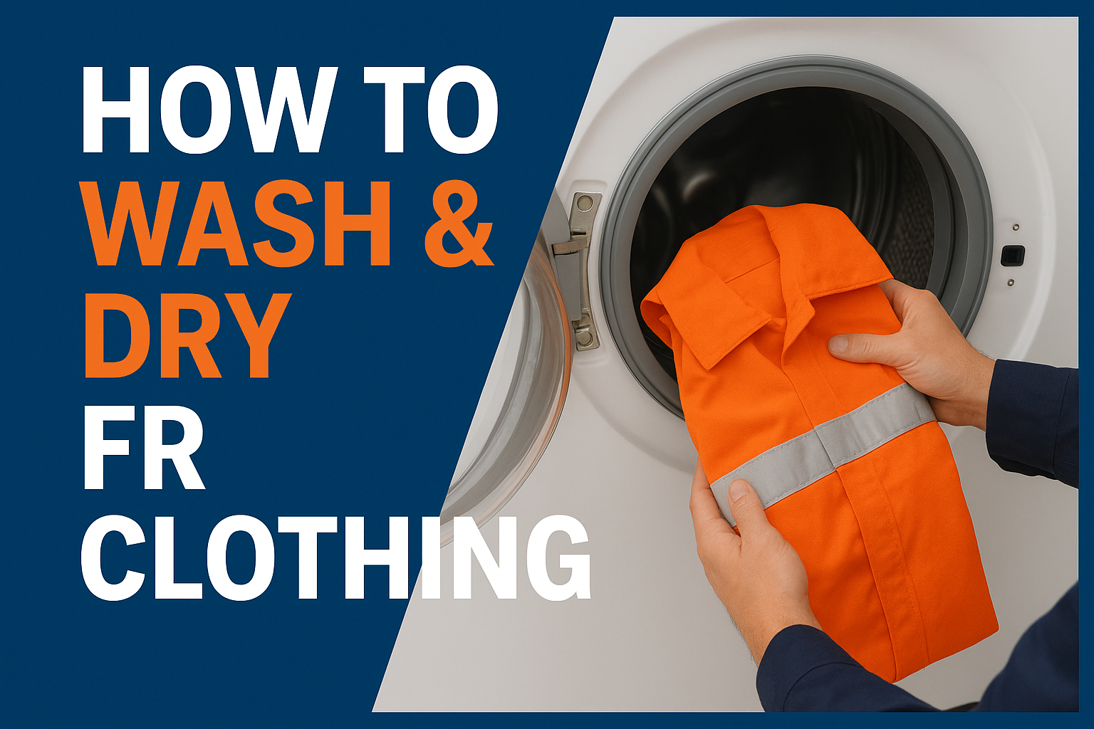 A person carefully placing FR coveralls into a washing machine